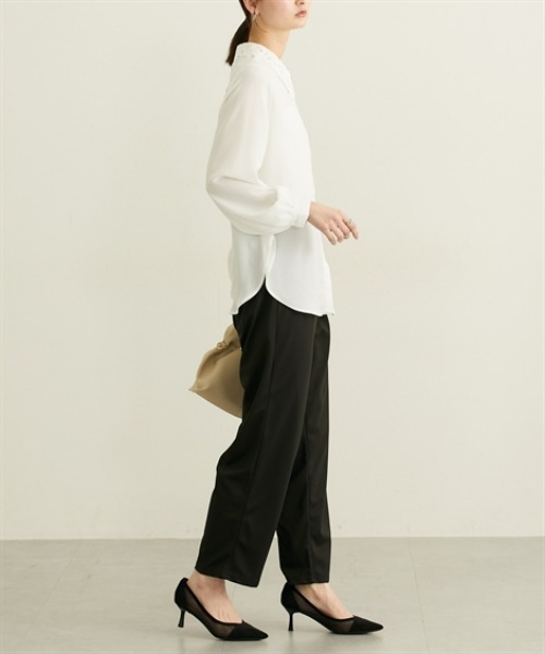 nissen（ニッセン）の「レース衿ボリューム袖ブラウス（シャツ/ブラウス・レディース・ラベンダー/オフホワイト・M/L）」の9枚目の写真