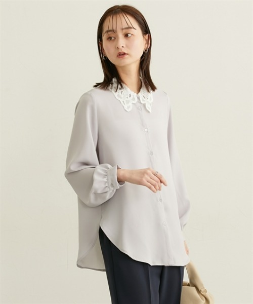 nissen（ニッセン）の「レース衿ボリューム袖ブラウス（シャツ/ブラウス・レディース・ラベンダー/オフホワイト・M/L）」の10枚目の写真