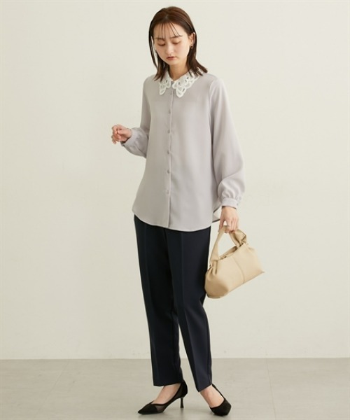 nissen（ニッセン）の「レース衿ボリューム袖ブラウス（シャツ/ブラウス・レディース・ラベンダー/オフホワイト・M/L）」の14枚目の写真