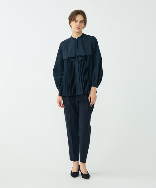 BALLSEY（ボールジィ）の「プリーツコンビ フロントドレープブラウス（シャツ/ブラウス・レディース・ホワイト/ネイビー・36）」の3枚目の写真
