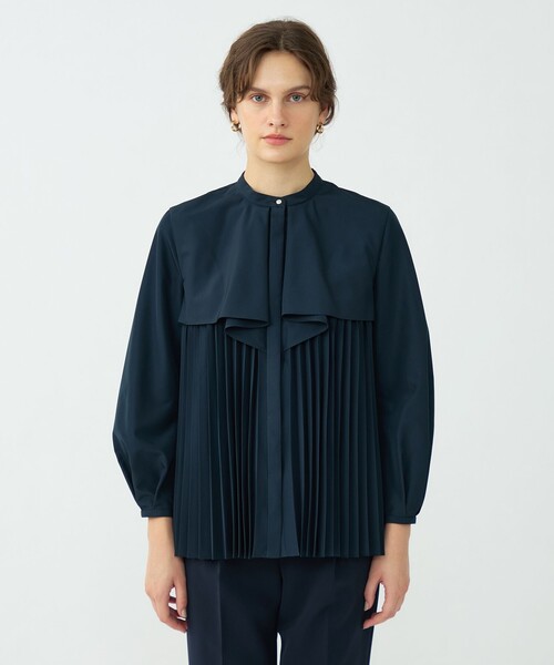 BALLSEY（ボールジィ）の「プリーツコンビ フロントドレープブラウス（シャツ/ブラウス・レディース・ホワイト/ネイビー・36）」の4枚目の写真