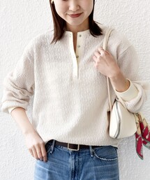 【WEB限定】〈手洗い可能〉ウェーブ クレープ ヘンリー 2WAY プルオーバー
