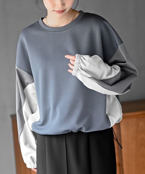 rps(アールピーエス)の「配色裾ドロストプルオーバー(スウェット・レディース・チャコールグレー/グレー/アイボリー・フリー)」の3枚目の写真