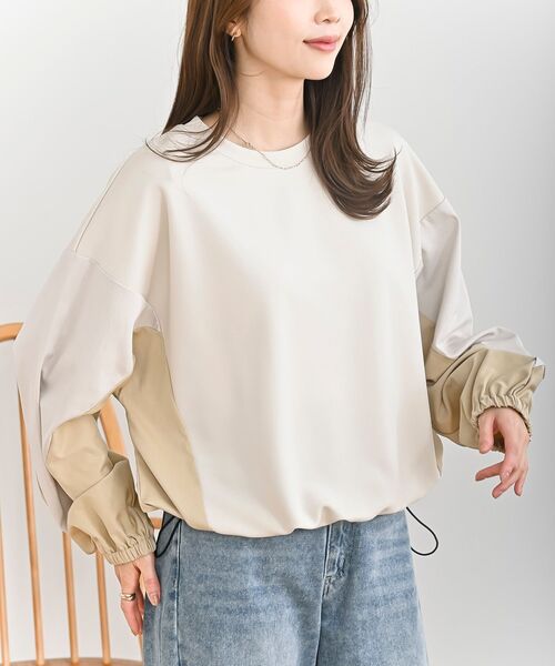 rps(アールピーエス)の「配色裾ドロストプルオーバー(スウェット・レディース・チャコールグレー/グレー/アイボリー・フリー)」の2枚目の写真