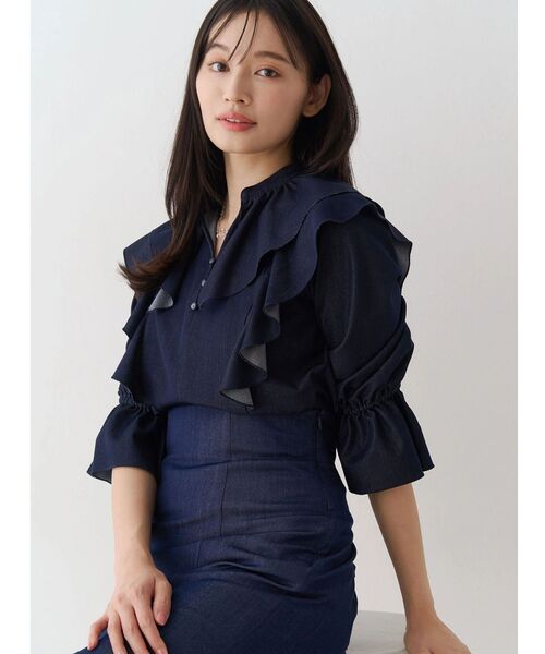 MERCURYDUO(マーキュリーデュオ)の「【セットアップ着用可】ラッフルシャツブラウス(シャツ/ブラウス・レディース・ライトブルー/ブラック/インディゴブルー・FREE)」の1枚目の写真