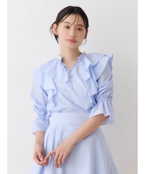MERCURYDUO(マーキュリーデュオ)の「【セットアップ着用可】ラッフルシャツブラウス(シャツ/ブラウス・レディース・ライトブルー/ブラック/インディゴブルー・FREE)」の3枚目の写真
