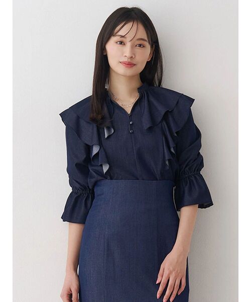 MERCURYDUO(マーキュリーデュオ)の「【セットアップ着用可】ラッフルシャツブラウス(シャツ/ブラウス・レディース・ライトブルー/ブラック/インディゴブルー・FREE)」の5枚目の写真