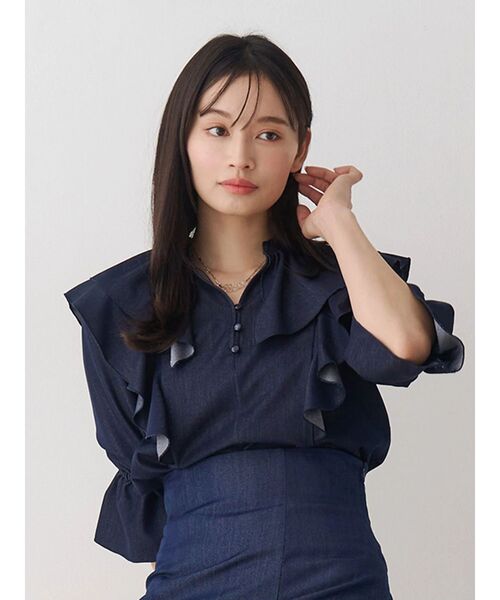 MERCURYDUO(マーキュリーデュオ)の「【セットアップ着用可】ラッフルシャツブラウス(シャツ/ブラウス・レディース・ライトブルー/ブラック/インディゴブルー・FREE)」の6枚目の写真