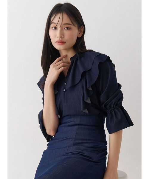 MERCURYDUO(マーキュリーデュオ)の「【セットアップ着用可】ラッフルシャツブラウス(シャツ/ブラウス・レディース・ライトブルー/ブラック/インディゴブルー・FREE)」の7枚目の写真