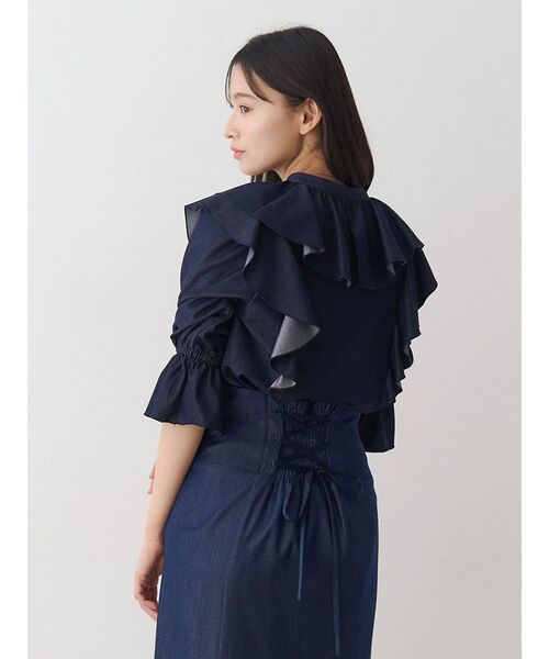 MERCURYDUO(マーキュリーデュオ)の「【セットアップ着用可】ラッフルシャツブラウス(シャツ/ブラウス・レディース・ライトブルー/ブラック/インディゴブルー・FREE)」の8枚目の写真