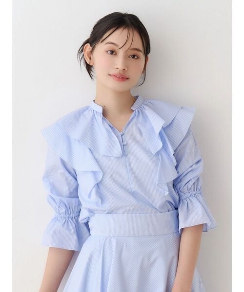 MERCURYDUO(マーキュリーデュオ)の「【セットアップ着用可】ラッフルシャツブラウス(シャツ/ブラウス・レディース・ライトブルー/ブラック/インディゴブルー・FREE)」の9枚目の写真