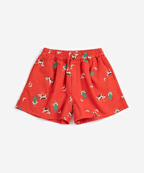 BOBO CHOSES(ボボショーズ)の「総柄Farm Adventure 半パンツ・布帛【キッズ】(その他パンツ・キッズ・レッド・130/120/110/100)」の1枚目の写真