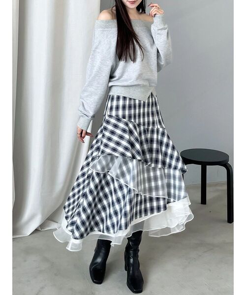 MERCURYDUO（マーキュリーデュオ）の「裏毛オフショルトップス（Tシャツ/カットソー・レディース・アイボリー/グレー・FREE）」の4枚目の写真