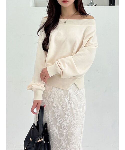 MERCURYDUO（マーキュリーデュオ）の「裏毛オフショルトップス（Tシャツ/カットソー・レディース・アイボリー/グレー・FREE）」の9枚目の写真