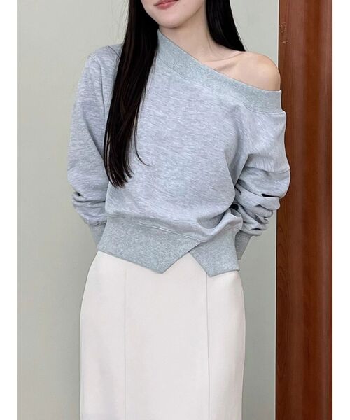 MERCURYDUO（マーキュリーデュオ）の「裏毛オフショルトップス（Tシャツ/カットソー・レディース・アイボリー/グレー・FREE）」の13枚目の写真