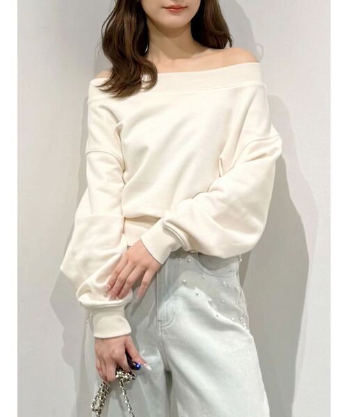 MERCURYDUO（マーキュリーデュオ）の「裏毛オフショルトップス（Tシャツ/カットソー・レディース・アイボリー/グレー・FREE）」の16枚目の写真