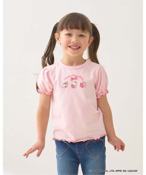 Lycee mine（リセマイン）の「【サンリオキャラクターズ】【速乾・UV・型崩れしない】いちごのおうちプリントTシャツ（Tシャツ/カットソー・キッズ・レッド/オフホワイト/ブラック/ライトピンク/ラベンダー・100cm/110cm/130cm/120cm/140cm）」の5枚目の写真