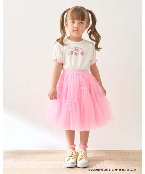 Lycee mine（リセマイン）の「【サンリオキャラクターズ】【速乾・UV・型崩れしない】いちごのおうちプリントTシャツ（Tシャツ/カットソー・キッズ・レッド/オフホワイト/ブラック/ライトピンク/ラベンダー・100cm/110cm/130cm/120cm/140cm）」の9枚目の写真