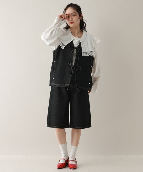 RAGEBLUE(レイジブルー)の「ステッチデザイン/デニムショートパンツ/セットアップ対応(デニムパンツ・レディース・ブルー/ブラック・FREE)」の5枚目の写真