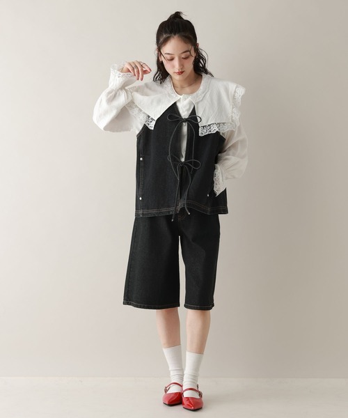 RAGEBLUE(レイジブルー)の「ステッチデザイン/デニムショートパンツ/セットアップ対応(デニムパンツ・レディース・ブルー/ブラック・FREE)」の6枚目の写真