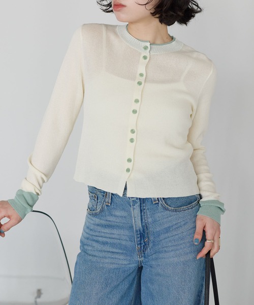 r.(アールドット)の「リネンライク バイカラーシアーニットカーディガン(カーディガン/ボレロ・レディース・モカ/ブラック/アイボリー/チャコールグレー・FREE)」の22枚目の写真