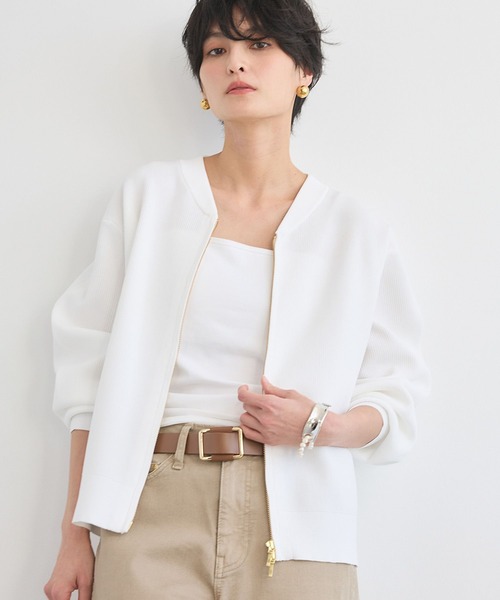 BARNYARDSTORM(バンヤードストーム)の「BARNYARDSTORM / 畦編みZIPカーディガン(カーディガン/ボレロ・レディース・ライトベージュ/ホワイト/チャコールグレー・FREE)」の4枚目の写真