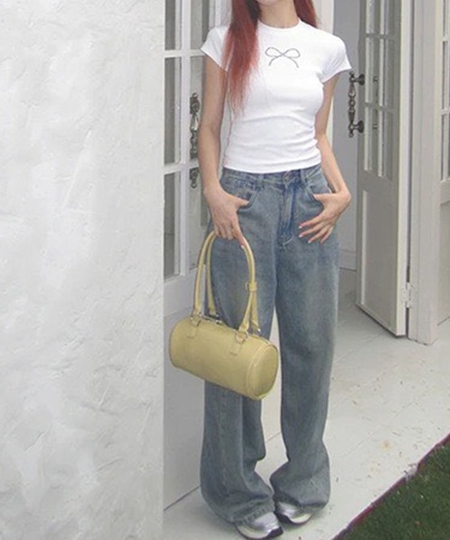 GLAMOROUS JANE（グラマラスジェーン）の「リボンラインストーン半袖Tシャツ（Tシャツ/カットソー・レディース・ホワイト/ブラック・FREE）」の12枚目の写真