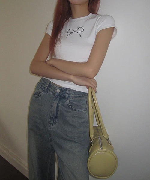 GLAMOROUS JANE（グラマラスジェーン）の「リボンラインストーン半袖Tシャツ（Tシャツ/カットソー・レディース・ホワイト/ブラック・FREE）」の17枚目の写真
