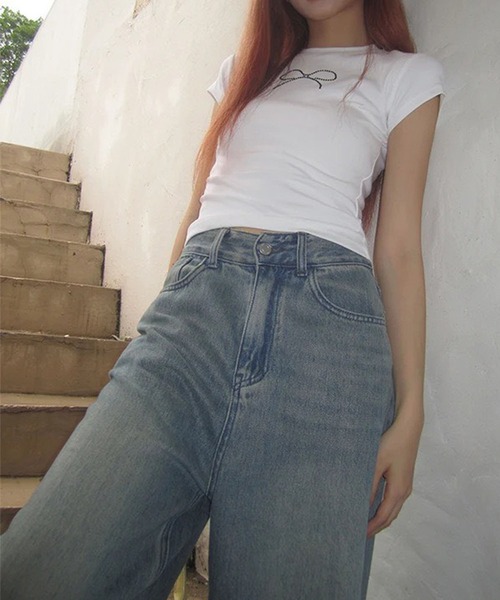 GLAMOROUS JANE（グラマラスジェーン）の「リボンラインストーン半袖Tシャツ（Tシャツ/カットソー・レディース・ホワイト/ブラック・FREE）」の18枚目の写真