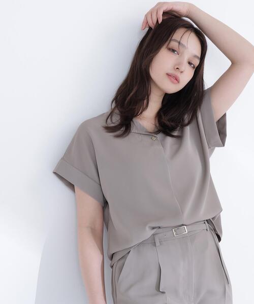 NATURAL BEAUTY BASIC（ナチュラルビューティーベーシック）の「◇クリアツイル SETUP 開襟ブラウス（シャツ/ブラウス・レディース・ベージュ/ネイビー/ブラウン・FREE）」の2枚目の写真