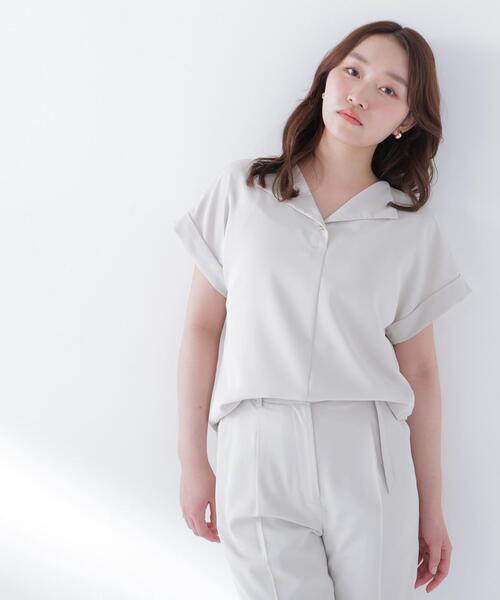 NATURAL BEAUTY BASIC（ナチュラルビューティーベーシック）の「◇クリアツイル SETUP 開襟ブラウス（シャツ/ブラウス・レディース・ベージュ/ネイビー/ブラウン・FREE）」の7枚目の写真