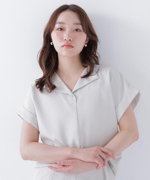 NATURAL BEAUTY BASIC（ナチュラルビューティーベーシック）の「◇クリアツイル SETUP 開襟ブラウス（シャツ/ブラウス・レディース・ベージュ/ネイビー/ブラウン・FREE）」の11枚目の写真