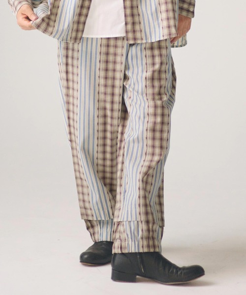 ADAM PATEK(アダムパテック)の「mp14757-jacquard check-stripe easy pants イージーパンツ(AP2618016)(その他パンツ・メンズ・ブラック/ホワイト・2/1)」の4枚目の写真