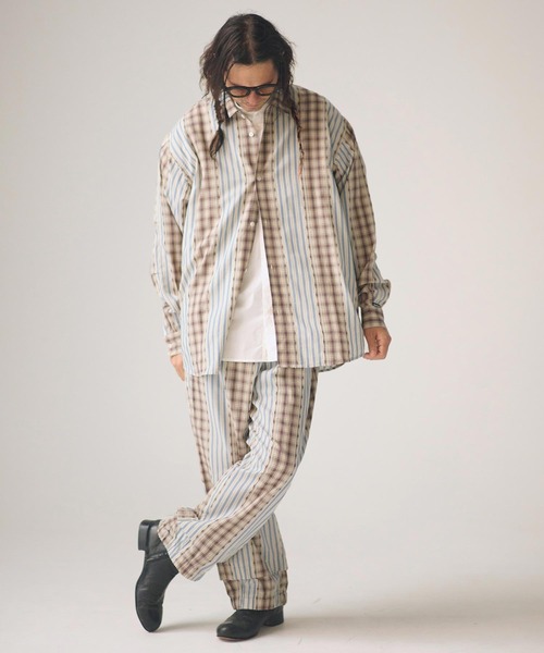 ADAM PATEK(アダムパテック)の「mp14757-jacquard check-stripe easy pants イージーパンツ(AP2618016)(その他パンツ・メンズ・ブラック/ホワイト・2/1)」の6枚目の写真