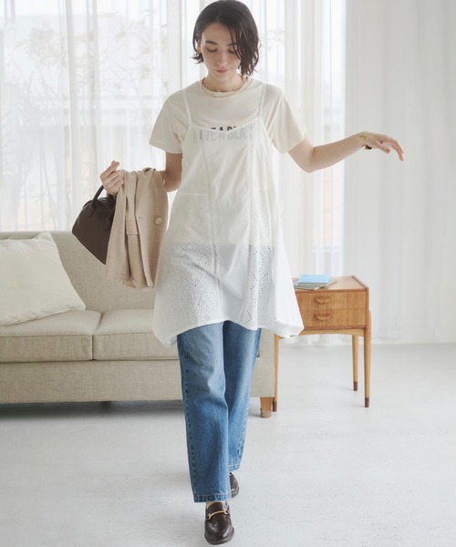ANGIE（アンジー）の「コットン 刺繍 レース キャミソール チュニック（キャミソール・レディース・ブラック/オフホワイト・FREE）」の3枚目の写真