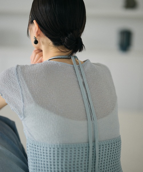 LAULEN（ローレン）の「mesh halter neck knit tops /メッシュホルターネックニットトップス（キャミソール・レディース・ブラック/イエロー/ブルー/アイボリー・FREE）」の18枚目の写真