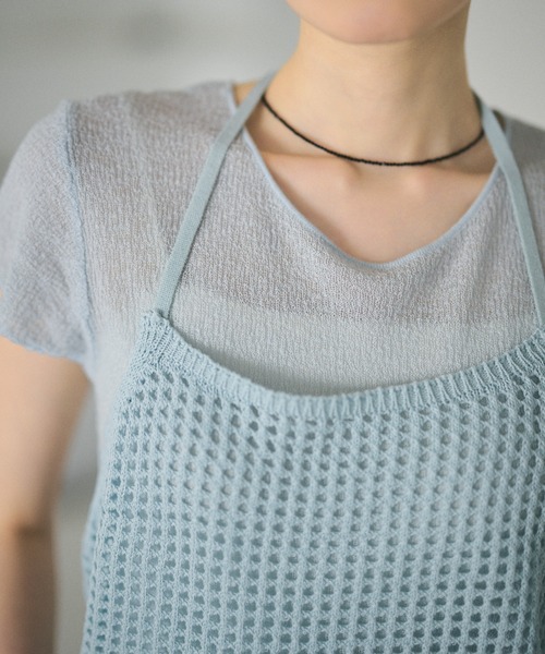 LAULEN（ローレン）の「mesh halter neck knit tops /メッシュホルターネックニットトップス（キャミソール・レディース・ブラック/イエロー/ブルー/アイボリー・FREE）」の17枚目の写真
