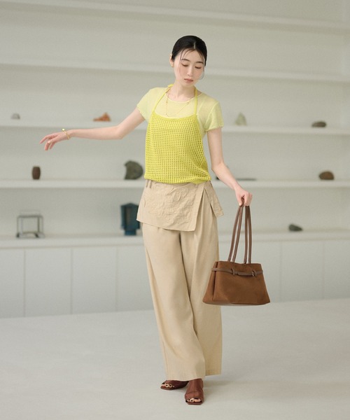 LAULEN（ローレン）の「mesh halter neck knit tops /メッシュホルターネックニットトップス（キャミソール・レディース・ブラック/イエロー/ブルー/アイボリー・FREE）」の9枚目の写真