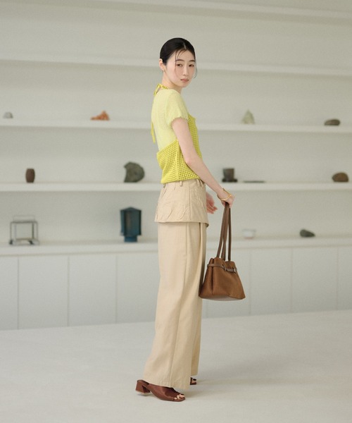 LAULEN（ローレン）の「mesh halter neck knit tops /メッシュホルターネックニットトップス（キャミソール・レディース・ブラック/イエロー/ブルー/アイボリー・FREE）」の12枚目の写真