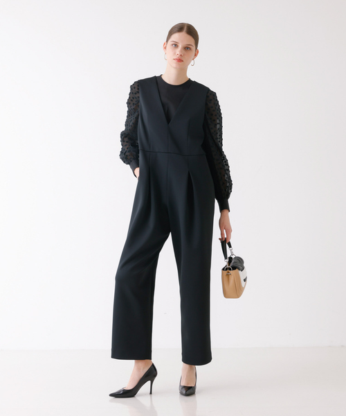 DESIGNWORKS(デザインワークス)の「ポリエステルストレッチダンボールオールインワン(その他パンツ・レディース・ブラック・38)」の1枚目の写真