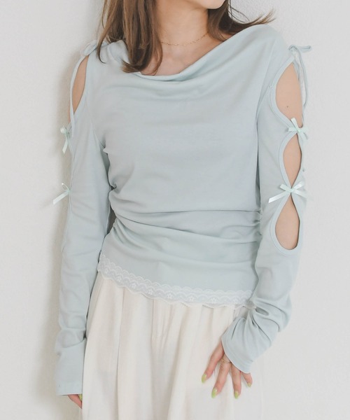 31 Sons de mode（トランテアン　ソン　ドゥ　モード）の「2026春夏新作 一部店舗限定 ドレープリボントップス（Tシャツ/カットソー・レディース・イエロー/ブルー・ﾌﾘ-）」の2枚目の写真