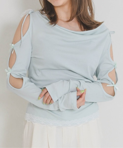 31 Sons de mode（トランテアン　ソン　ドゥ　モード）の「2026春夏新作 一部店舗限定 ドレープリボントップス（Tシャツ/カットソー・レディース・イエロー/ブルー・ﾌﾘ-）」の6枚目の写真