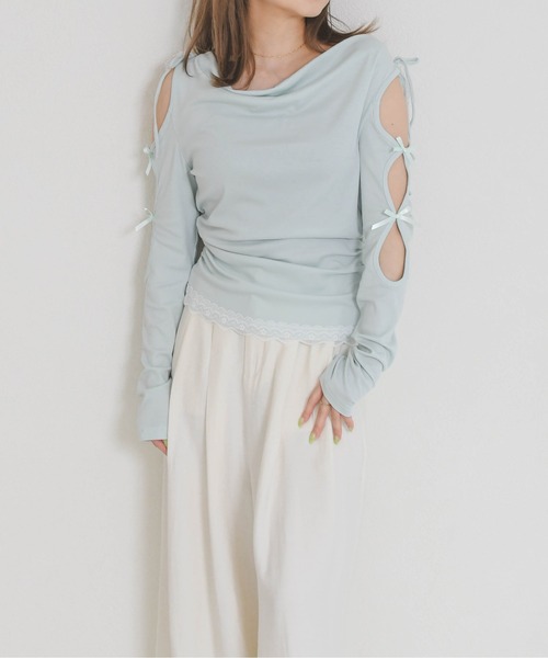 31 Sons de mode（トランテアン　ソン　ドゥ　モード）の「2026春夏新作 一部店舗限定 ドレープリボントップス（Tシャツ/カットソー・レディース・イエロー/ブルー・ﾌﾘ-）」の3枚目の写真