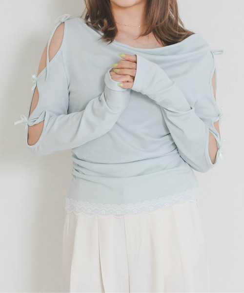 31 Sons de mode（トランテアン　ソン　ドゥ　モード）の「2026春夏新作 一部店舗限定 ドレープリボントップス（Tシャツ/カットソー・レディース・イエロー/ブルー・ﾌﾘ-）」の5枚目の写真