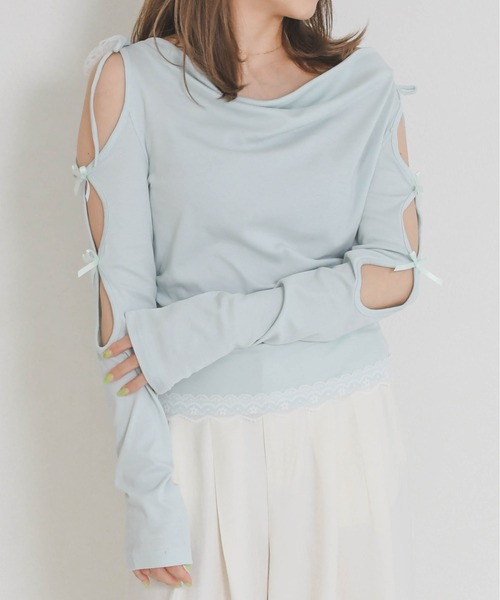 31 Sons de mode（トランテアン　ソン　ドゥ　モード）の「2026春夏新作 一部店舗限定 ドレープリボントップス（Tシャツ/カットソー・レディース・イエロー/ブルー・ﾌﾘ-）」の4枚目の写真