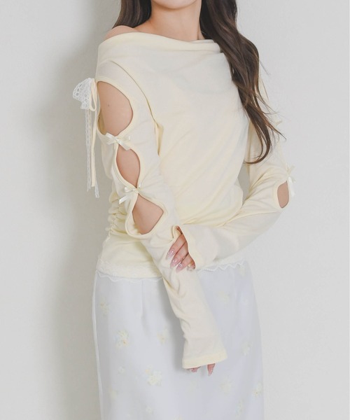 31 Sons de mode（トランテアン　ソン　ドゥ　モード）の「2026春夏新作 一部店舗限定 ドレープリボントップス（Tシャツ/カットソー・レディース・イエロー/ブルー・ﾌﾘ-）」の12枚目の写真