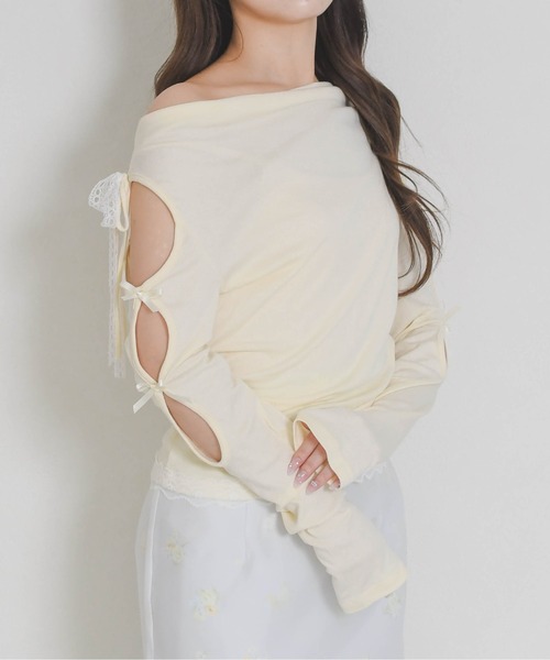 31 Sons de mode（トランテアン　ソン　ドゥ　モード）の「2026春夏新作 一部店舗限定 ドレープリボントップス（Tシャツ/カットソー・レディース・イエロー/ブルー・ﾌﾘ-）」の13枚目の写真