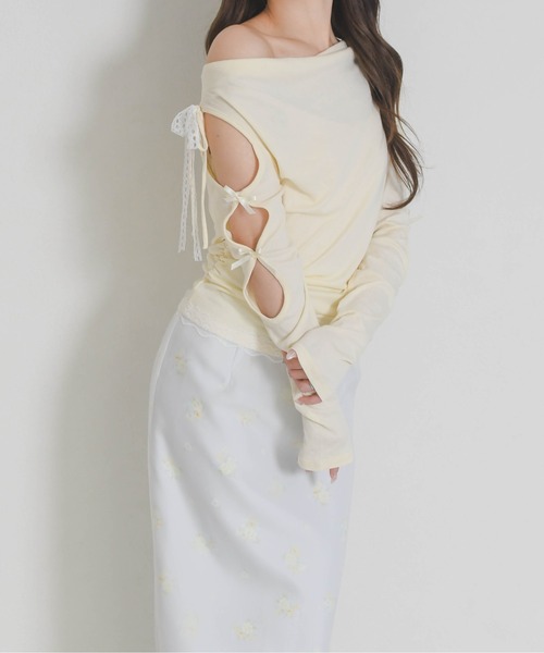 31 Sons de mode（トランテアン　ソン　ドゥ　モード）の「2026春夏新作 一部店舗限定 ドレープリボントップス（Tシャツ/カットソー・レディース・イエロー/ブルー・ﾌﾘ-）」の15枚目の写真