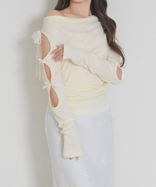 31 Sons de mode（トランテアン　ソン　ドゥ　モード）の「2026春夏新作 一部店舗限定 ドレープリボントップス（Tシャツ/カットソー・レディース・イエロー/ブルー・ﾌﾘ-）」の14枚目の写真