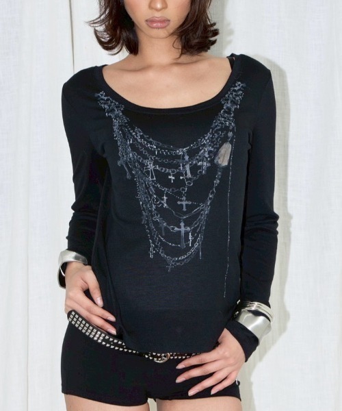 EYEER(イワイイアル)の「【EYEER】Chain Necklaces Loose Fit Long Sleeve / 【イーワイイーイーアール】チェーンネックレスルーズフィット長袖Tシャツ(Tシャツ/カットソー・レディース・ホワイト/ブラック・S)」の13枚目の写真